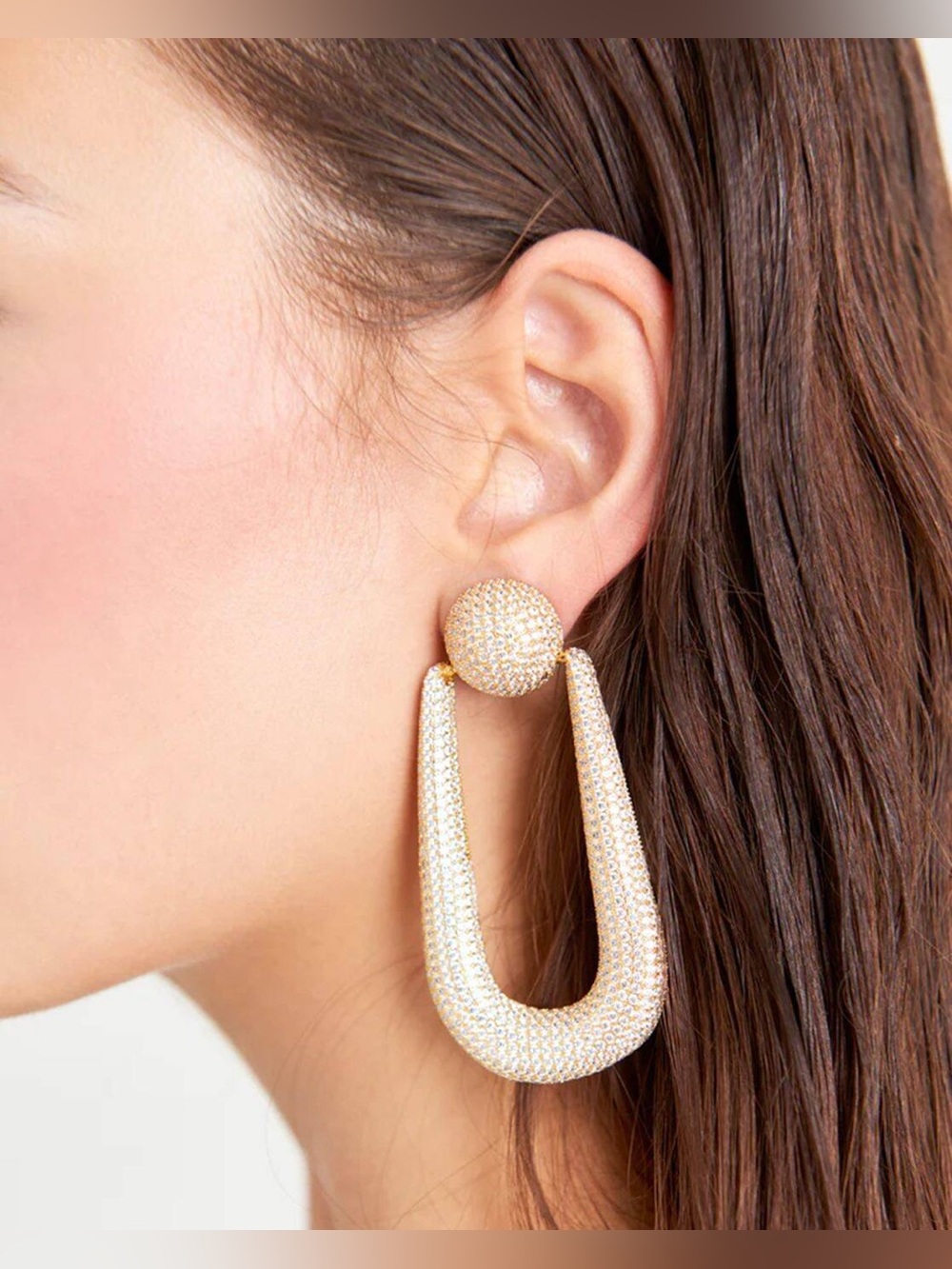 Cult Gaia Brea Clip-On Drop Earrings, Gold & Clear Crystals, new in box! - Picture 3 of 11